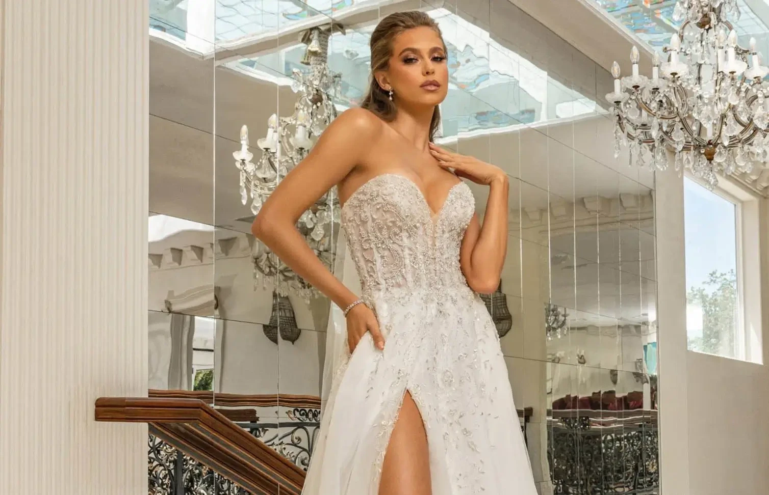 Photo of the model posing near the mirror - Mobile Image