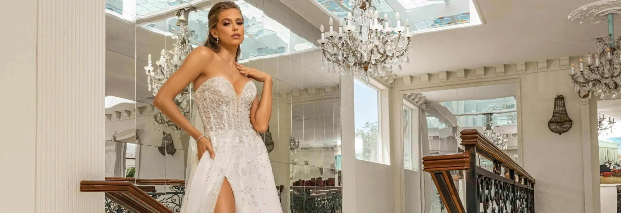 Photo of the model posing near the mirror