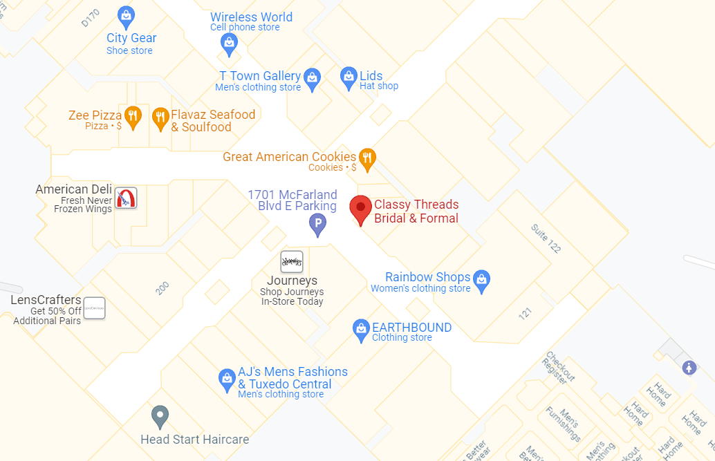 Classy Threads Bridal and Formal Tuscaloosa Location Map Mobile