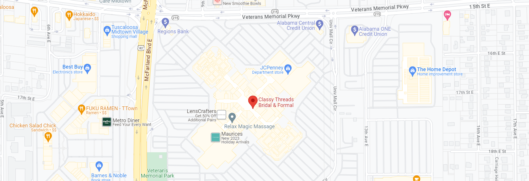 Classy Threads Bridal and Formal Tuscaloosa Location Map Desktop